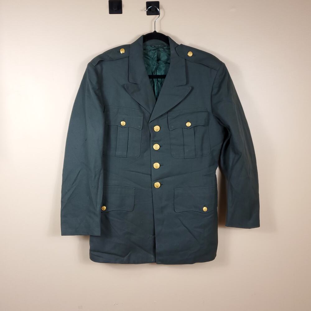 Vintage Army Green Service Coat Blazer Gold Tone Hardware Wool 42R - Picture 1 of 12